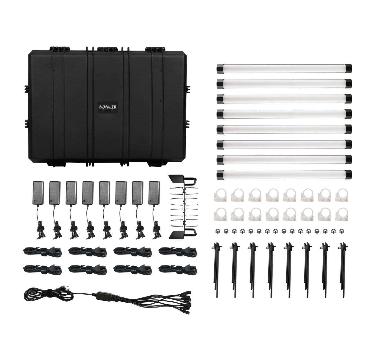 Комплект Nanlite PavoTube II 15X RGBWW KIT8 восемь светодиодных осветительных трубок с аксессуарами в профессиональном транспортировочным кейсе.