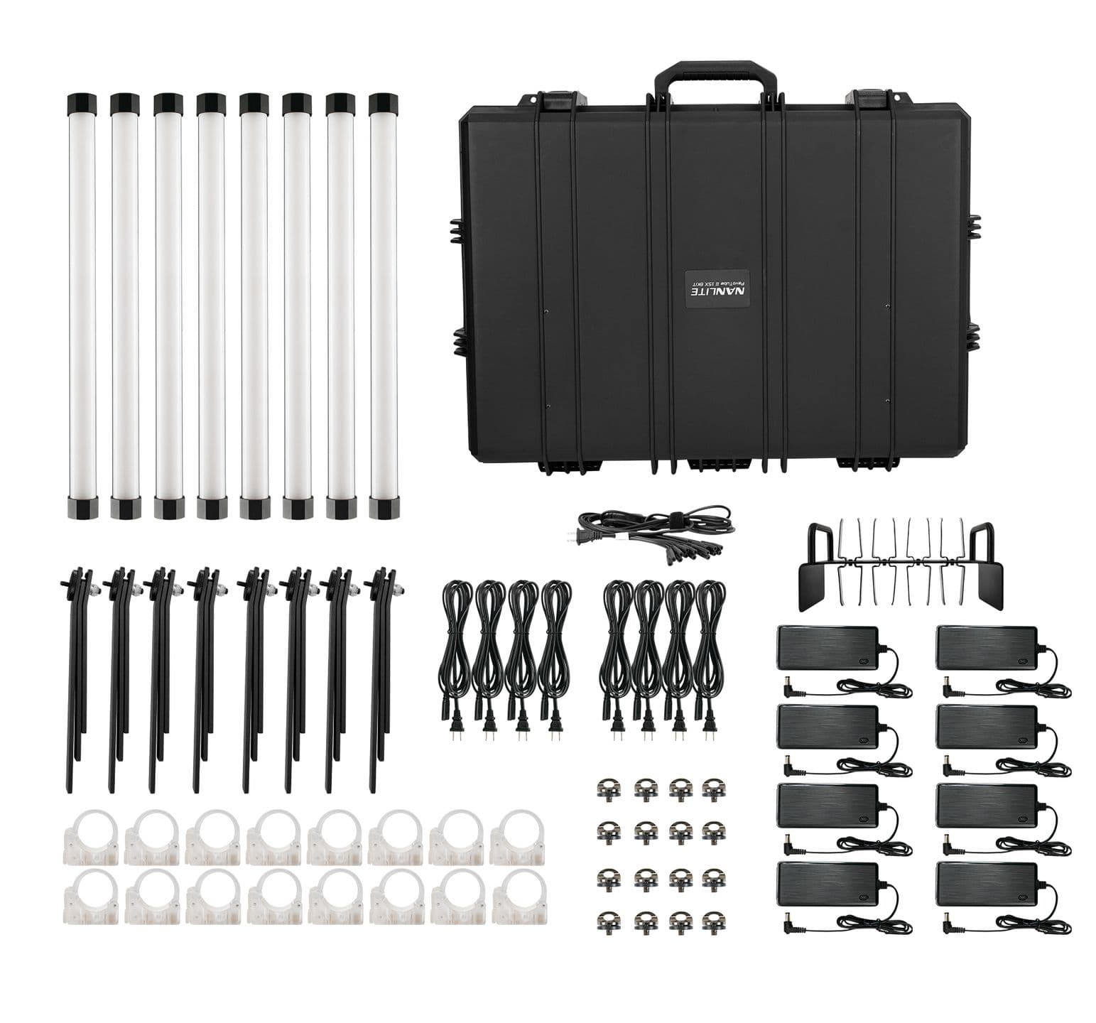 Комплект Nanlite PavoTube II 15XR RGBWW KIT8 восемь светодиодных осветительных трубок с аксессуарами в профессиональном транспортировочным кейсе.