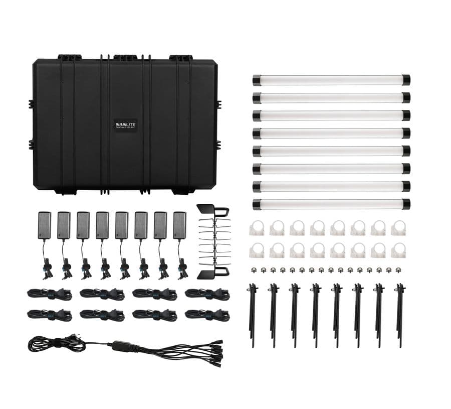 Комплект Nanlite PavoTube II 15X RGBWW KIT8 восемь светодиодных осветительных трубок с аксессуарами в профессиональном транспортировочным кейсе.